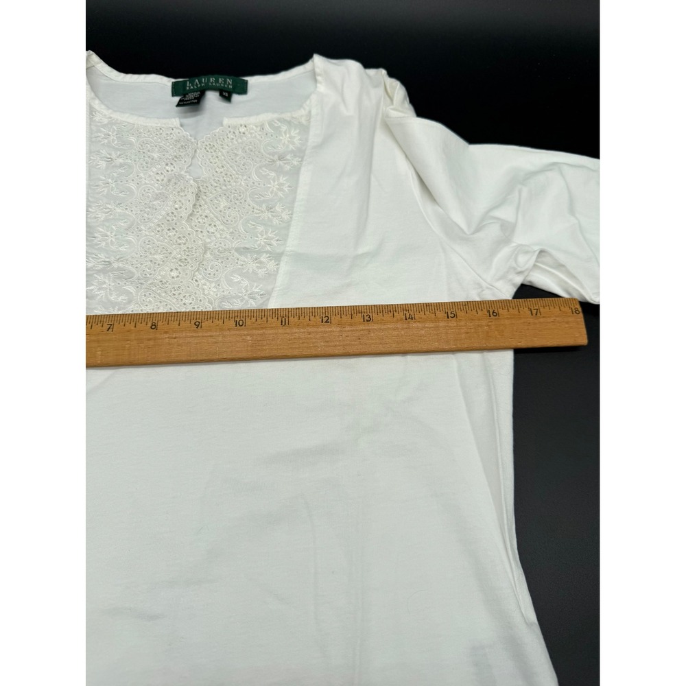 Lauren Ralph Lauren White Cotton Lace Bib Tunic Top Long Sleeve XS - Picture 5 of 10